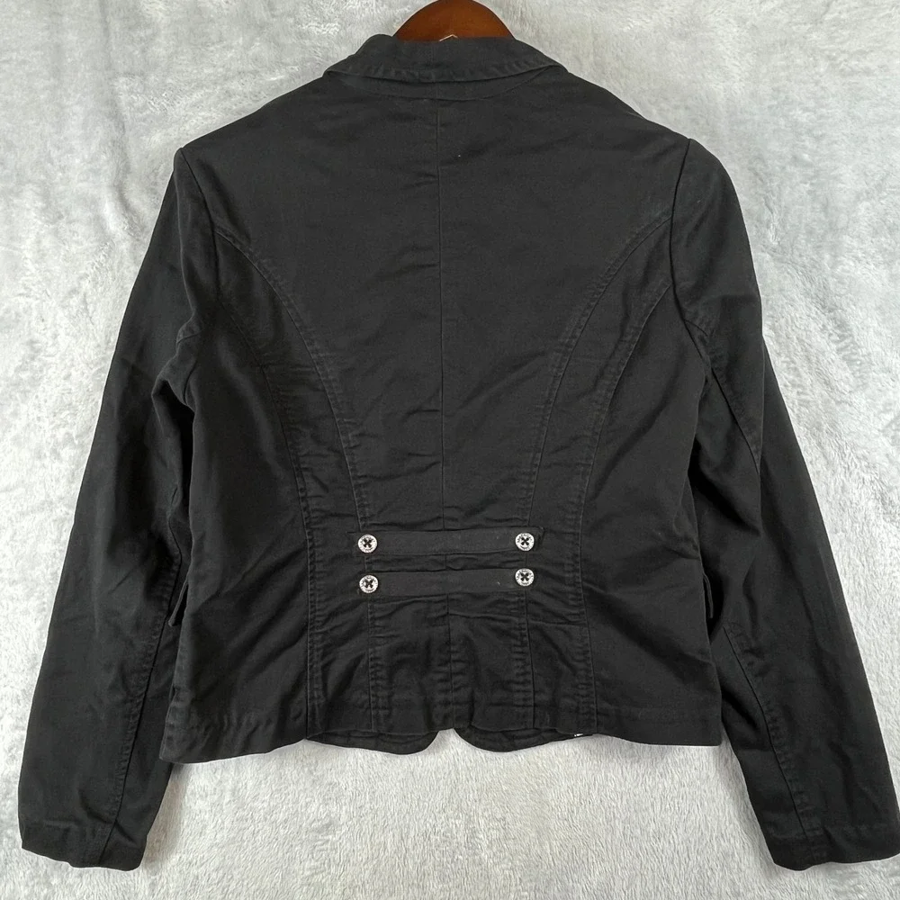 Cabi Military Officer Jacket 10 Black Cotton Stretch Hook Eye Tailored Moto
